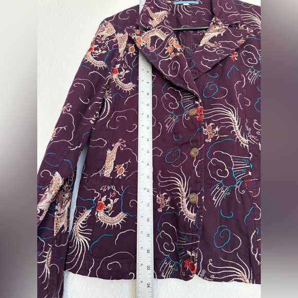 Johnny Was Womens Jacket Blazer Purple‎ Floral Dragon Embroidered size Large - Picture 12 of 12